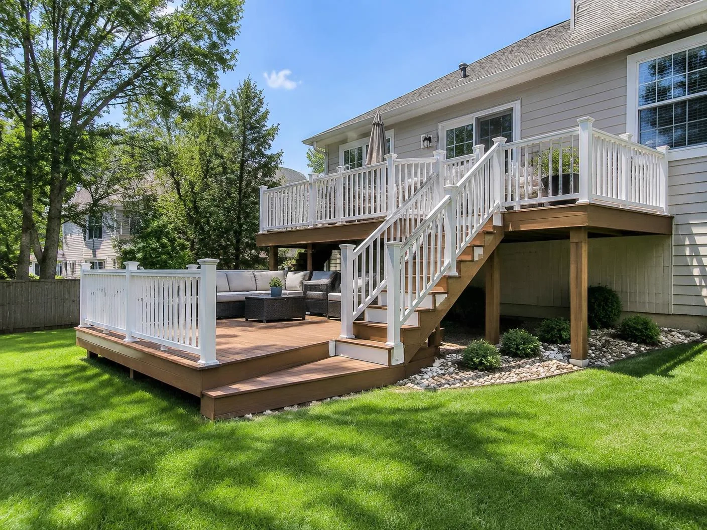 Residential decking boards and finished deck surface