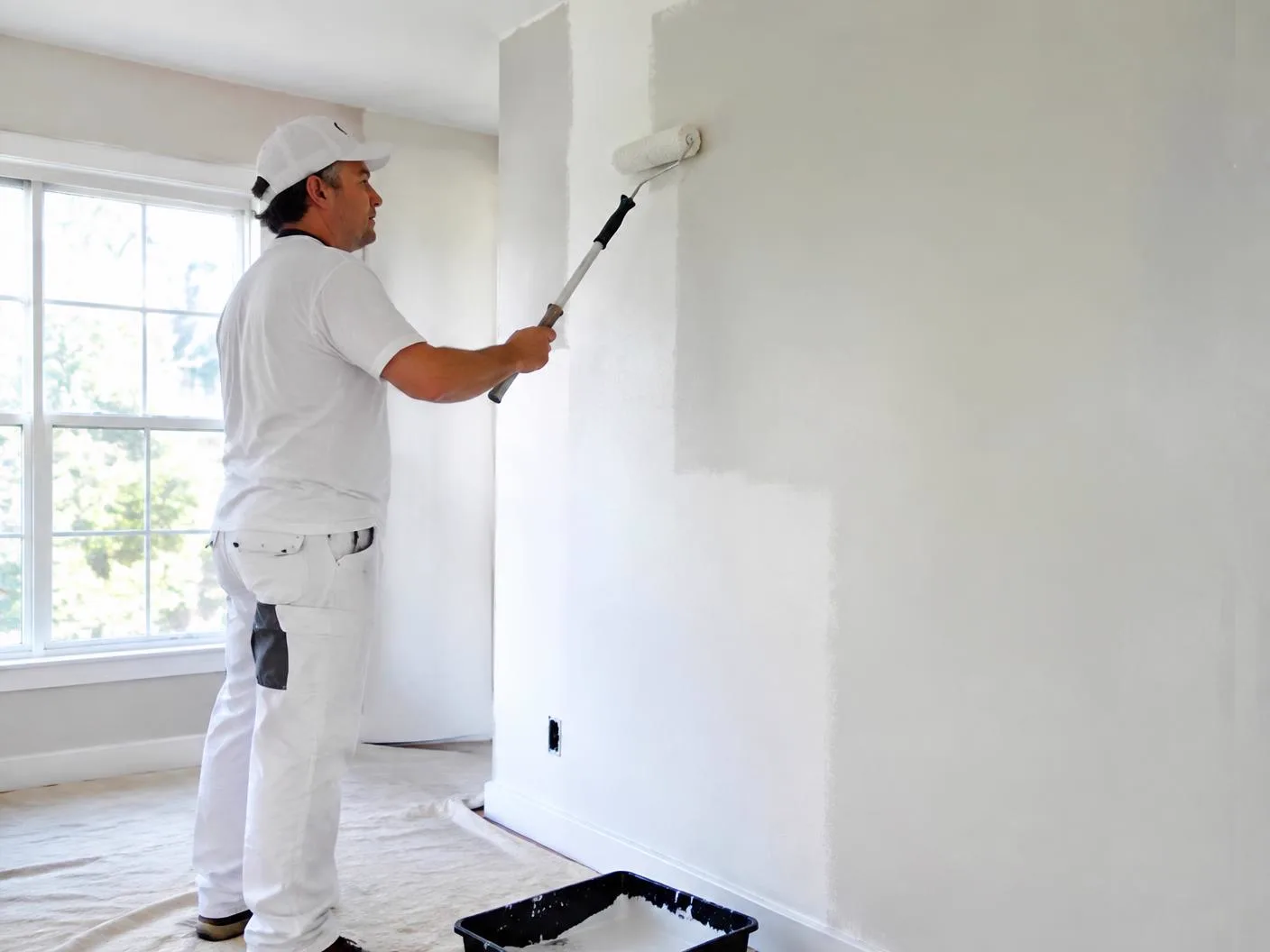 Painter rolling fresh paint onto an interior wall of a home